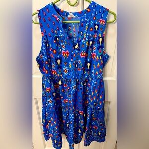 Tribal Jeans Dress Size Medium in Bright Blue with Multicolor Pattern